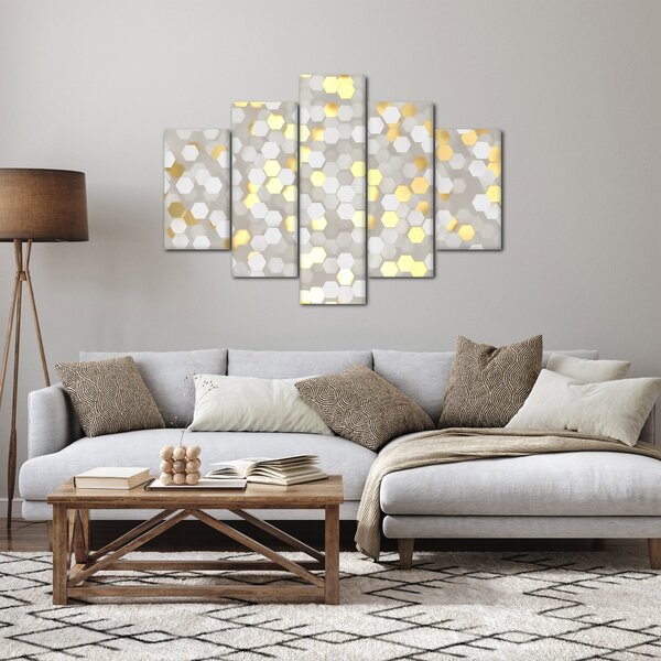 Slika - zlati in beli šesterokotniki (150x105 cm)