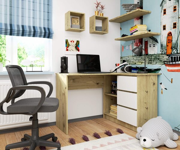 Zondo.hr Kutni PC stolić Bodhi (hrast artisan + bijela) (D). Akcija -16%. 1070966