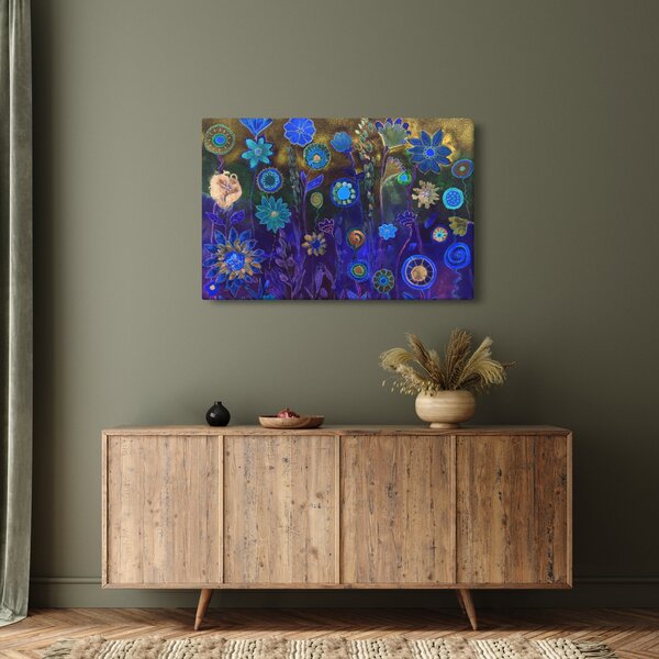 Slika temno modrih cvetov (90x60 cm)