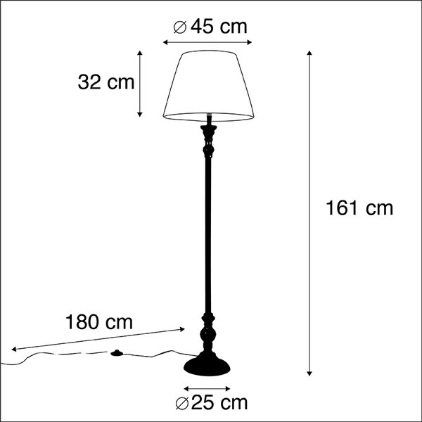 Podna lampa crna s nabranim sjenilom bijela 45 cm - Classico