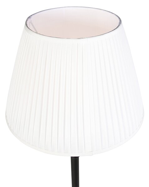 Podna lampa crna s nabranim sjenilom bijela 45 cm - Classico