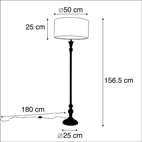 Podna svjetiljka crna s baršunastim sjenilom paun zlatna 50 cm - Classico