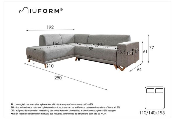 Siva sklopiva/s prostorom za odlaganje kutna garnitura (s lijevim kutom/u obliku slova L) Classy Sophie – Miuform
