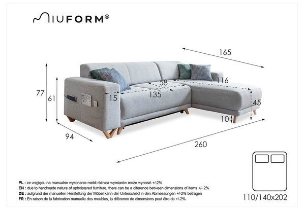 Svijetlo siva sklopiva/s prostorom za odlaganje kutna garnitura Classy Sophie – Miuform