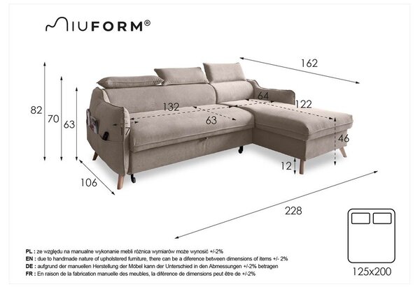 Bež baršunasta sklopiva kutna garnitura (s desnim kutom) Sweet Harmony – Miuform