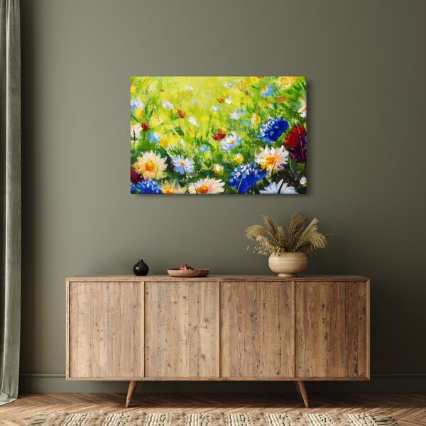 Slika cvetočega travnika, oljna slika (90x60 cm)