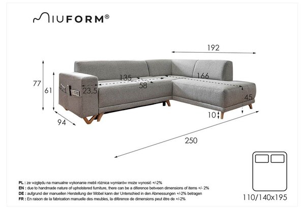 Siva sklopiva/s prostorom za odlaganje kutna garnitura (s desnim kutom/u obliku slova L) Classy Sophie – Miuform