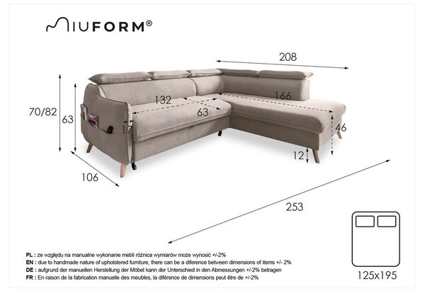 Svijetlo siva baršunasta sklopiva kutna garnitura (s desnim kutom) Sweet Harmony – Miuform