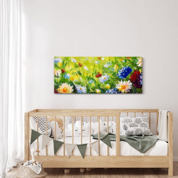 Slika cvetočega travnika, oljna slika (120x50 cm)