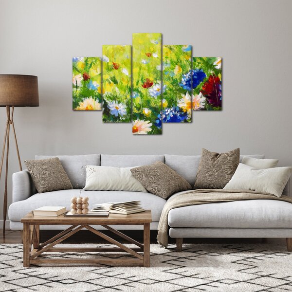Slika cvetočega travnika, oljna slika (150x105 cm)