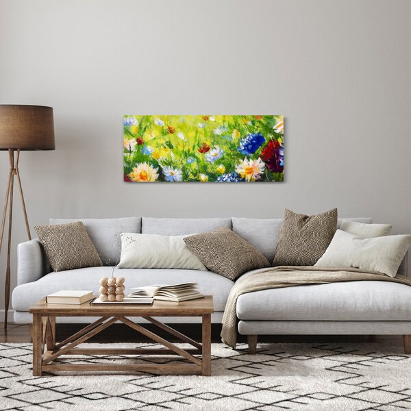 Slika cvetočega travnika, oljna slika (120x50 cm)