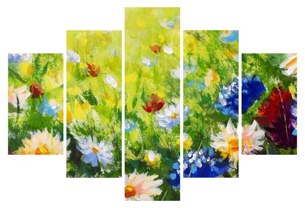 Slika cvetočega travnika, oljna slika (150x105 cm)