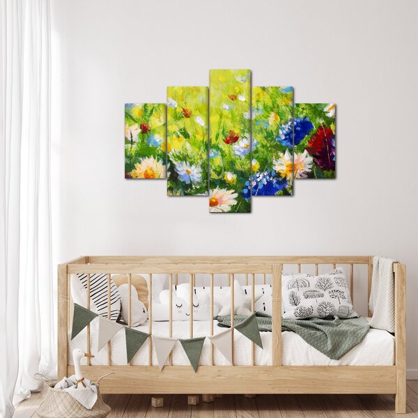 Slika cvetočega travnika, oljna slika (150x105 cm)