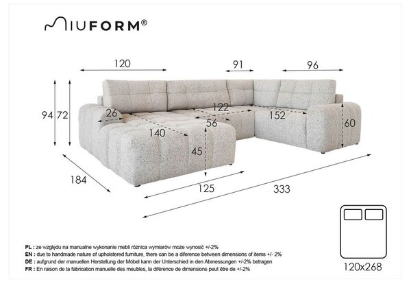 Krem sklopiva/s prostorom za odlaganje kutna garnitura (s desnim kutom) Lulu – Miuform
