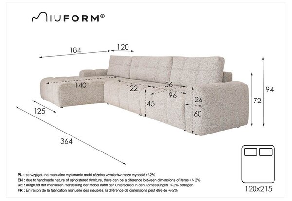 Bež sklopiva/s prostorom za odlaganje kutna garnitura (s lijevim kutom) Lulu – Miuform