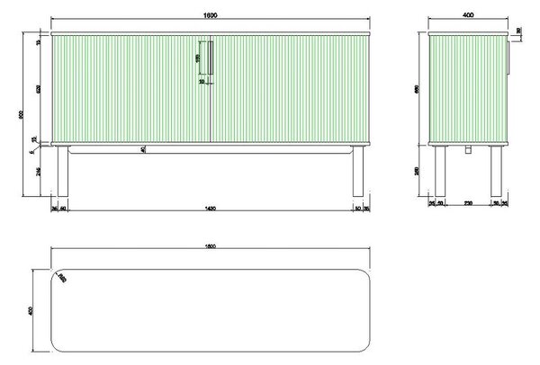 Niska komoda u dekoru hrasta s kliznim vratima u prirodnoj boji 160x80 cm Langley – Actona