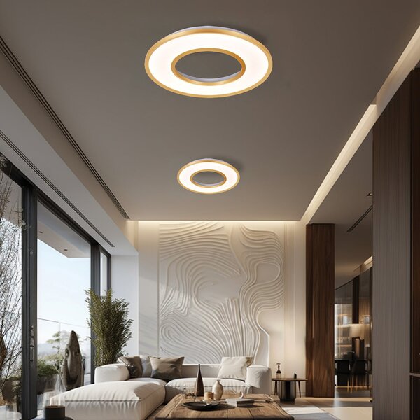 Viokef LED stropna svjetiljka Valeria, brušenu zlatnu, Ø 60 cm, metal, Zlato / mjed, Dnevni boravak/blagovaonica, Aluminij