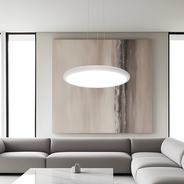 Viokef LED viseća svjetiljka Benett, bijela, Ø 50 cm, metal/akril, prigušiva, Bijela, Dnevni boravak/blagovaonica, Aluminij