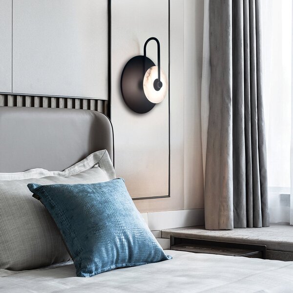 Viokef Samira LED zidna lampa, crna, Ø 25 cm, umjetni kamen/metal, Crno, Dnevni boravak/blagovaonica, Metal