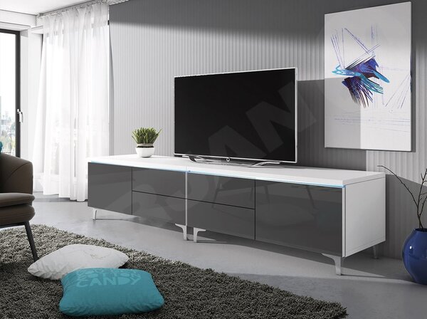 Zondo.hr Set TV stolića (2 kom.) Clea XI W Double (bijela + bijeli sjaj) (s plavom LED rasvjetom). 1106201