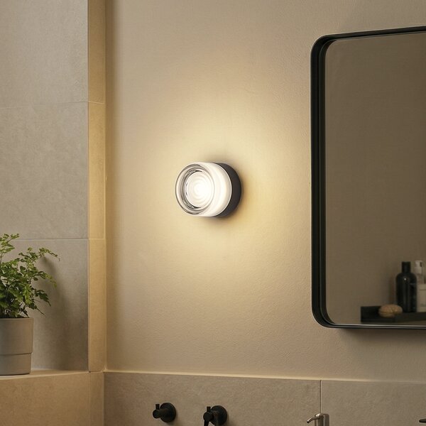 Dizajnerska zidna svjetiljka crna s opalnim staklom IP44 - Michele