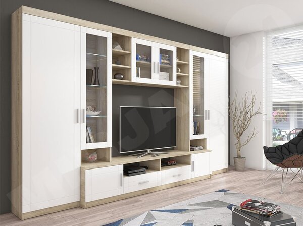 Set za dnevni boravak Merasoja (hrast sonoma + bijela) (s LED rasvjetom)