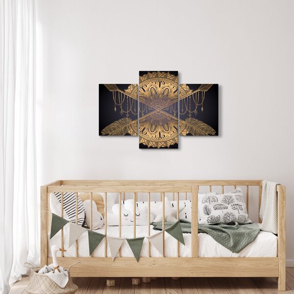 Slika - Zlata mandala s puščicami (90x60 cm)