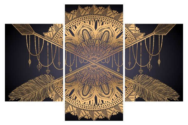 Slika - Zlata mandala s puščicami (90x60 cm)