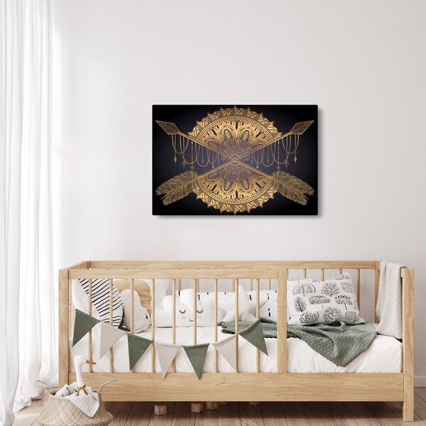Slika - Zlata mandala s puščicami (90x60 cm)