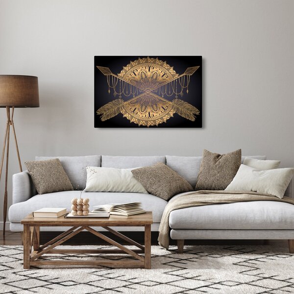 Slika - Zlata mandala s puščicami (90x60 cm)