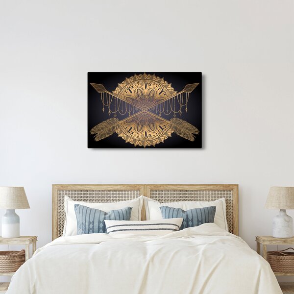 Slika - Zlata mandala s puščicami (90x60 cm)