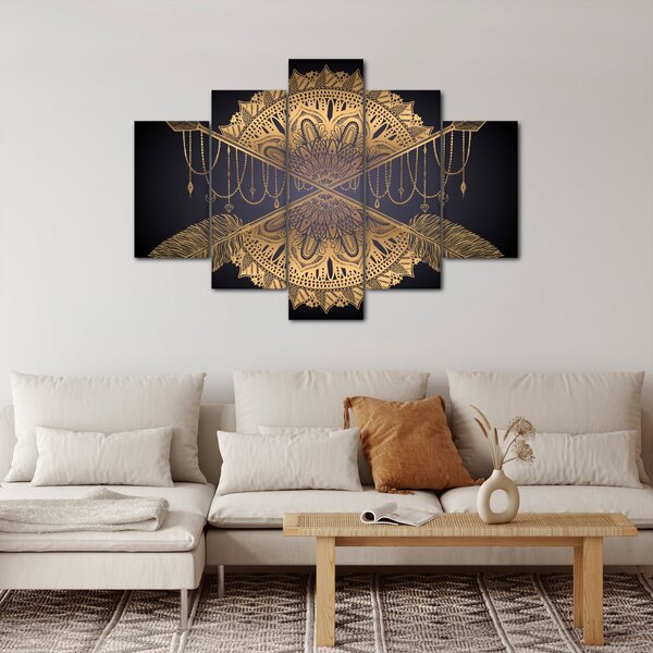 Slika - Zlata mandala s puščicami (150x105 cm)
