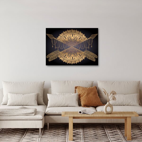 Slika - Zlata mandala s puščicami (70x50 cm)