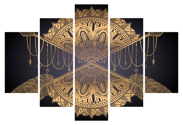Slika - Zlata mandala s puščicami (150x105 cm)