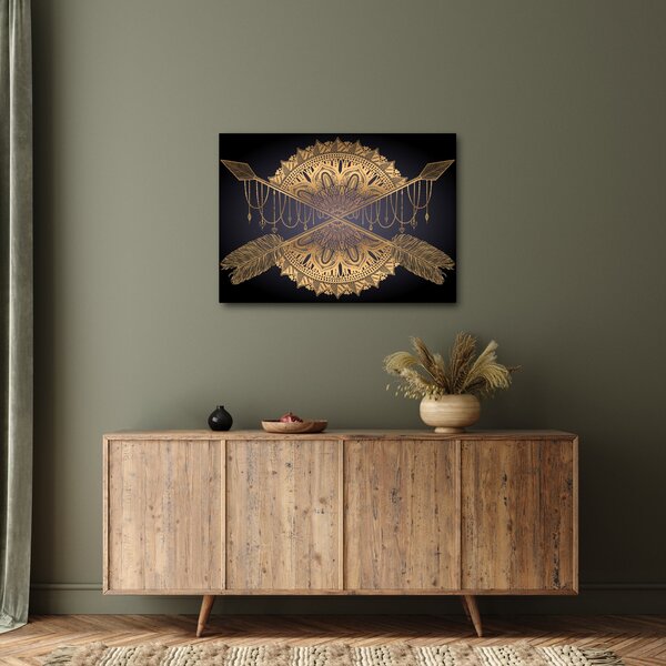 Slika - Zlata mandala s puščicami (70x50 cm)