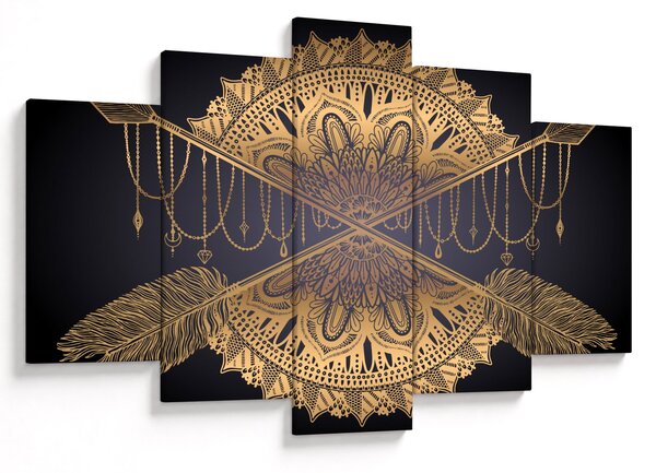 Slika - Zlata mandala s puščicami (150x105 cm)