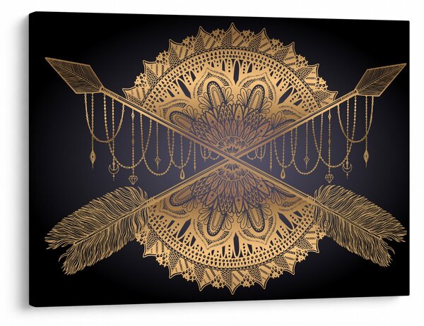 Slika - Zlata mandala s puščicami (70x50 cm)