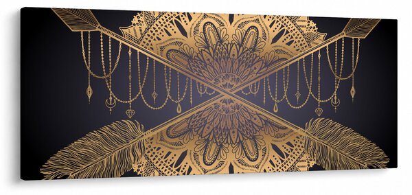 Slika - Zlata mandala s puščicami (120x50 cm)