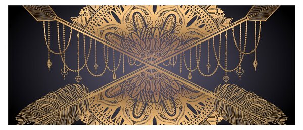 Slika - Zlata mandala s puščicami (120x50 cm)
