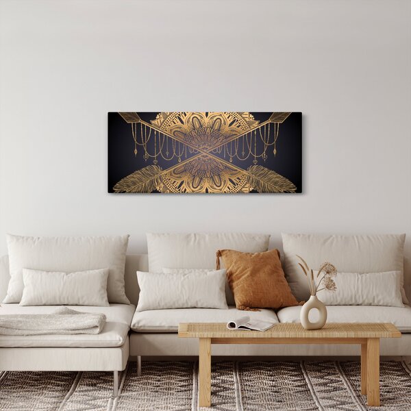 Slika - Zlata mandala s puščicami (120x50 cm)