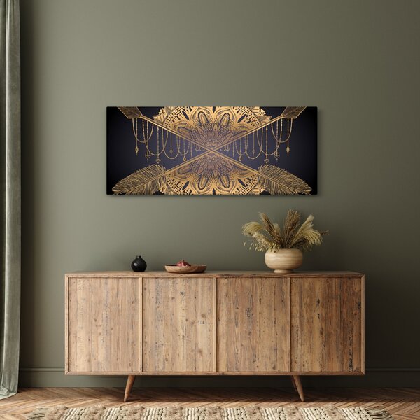 Slika - Zlata mandala s puščicami (120x50 cm)