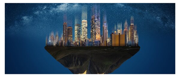 Slika - Veliko mesto lebdi skozi vesolje (120x50 cm)