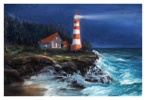 Slika - Svetilnik na obali oceana, akvarel (90x60 cm)