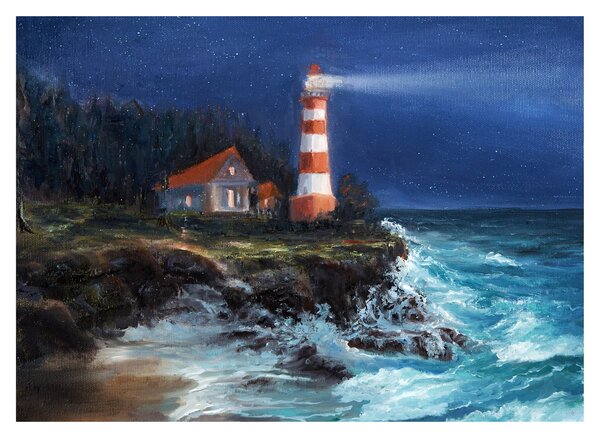 Slika - Svetilnik na obali oceana, akvarel (70x50 cm)
