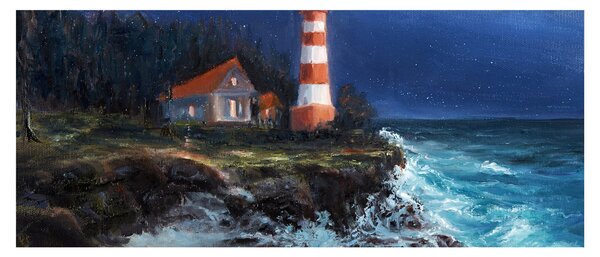 Slika - Svetilnik na obali oceana, akvarel (120x50 cm)