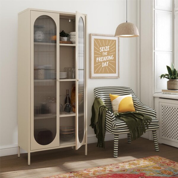 Krem metalna vitrina 80x186x40 cm Luna – Støraa