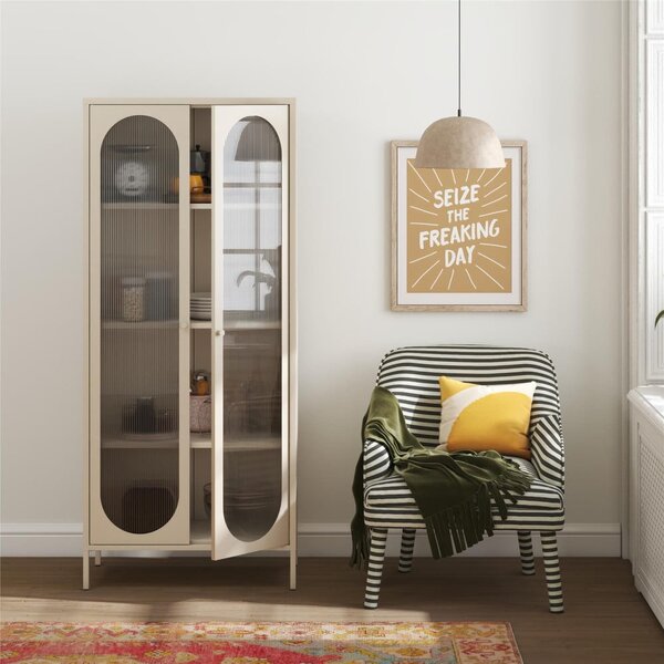 Krem metalna vitrina 80x186x40 cm Luna – Støraa