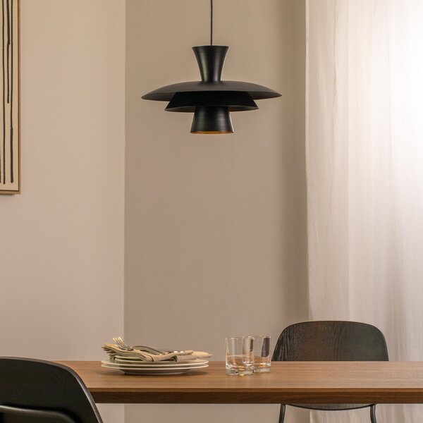 Luminex Viseća svjetiljka Plato, crna, metalna, Ø 38 cm, E27, prigušiva, Crno, Dnevni boravak/blagovaonica, Metal