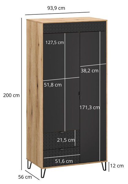 Zondo.hr Ormar za garderobu Botones 1 (hrast evoke + crna) . Akcija -23%. 1116771