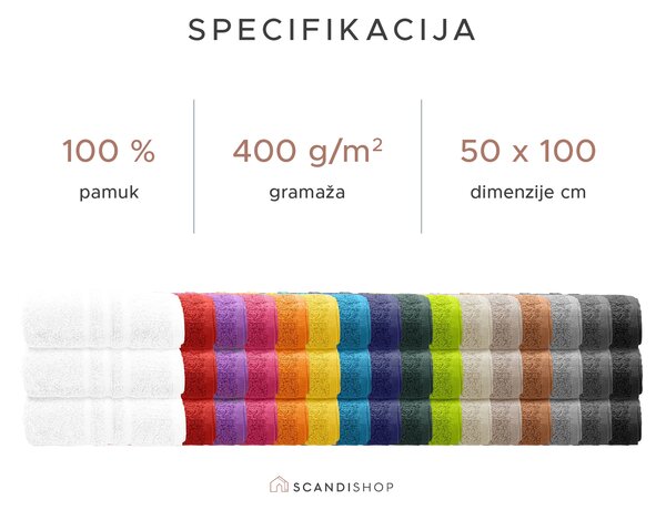 Ručnik Classic 50 x 100 cm azurno plavi, 100% pamuk